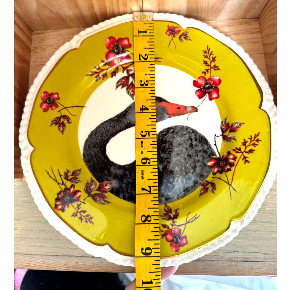 ANTHROPOLOGIE Black Swan Yellow Edge Salad/Dessert Plate SZ 9 1/4" Discontinued - Picture 7 of 8